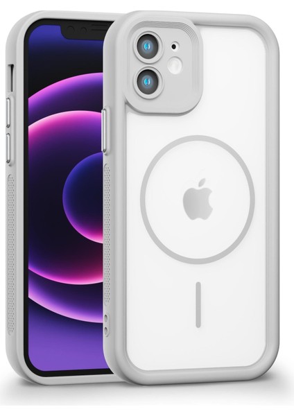 iPhone 12 Uyumlu Kamera Korumalı Magsafe Wireless Şarj Özellikli Mat Silikon Gri Renkli Silikon Telefon Kılıfı
