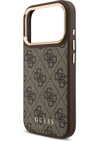 iPhone 17 Pro Uyumlu Kılıf Guess Lisanslı M-Safeli 4g Metal Büyük Logolu Kartlıklı Kapak Kahverengi