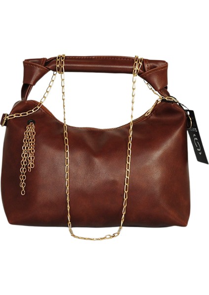 Zincir Askılı Deri Çanta-Kahverengi