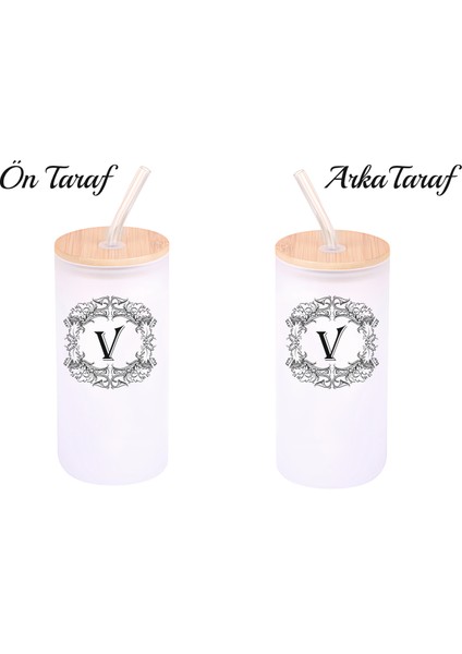 Kişiye Özel Harf Temalı Buzlu Pipetli Cam Suluk