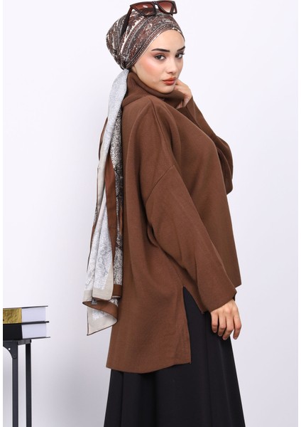 Kahverengi Balıkçı Yaka Fermuarlı Triko Kazak fırsatları