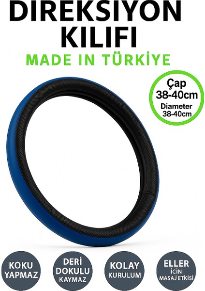 Kia Sportage 2011-2015 Geçmeli Direksiyon Kılıfı Delikli Mavi Siyah Deri