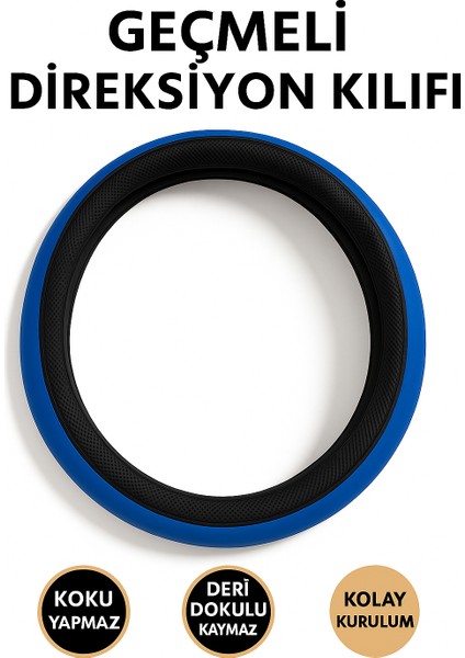 Kia Sportage 2011-2015 Geçmeli Direksiyon Kılıfı Delikli Mavi Siyah Deri modelleri