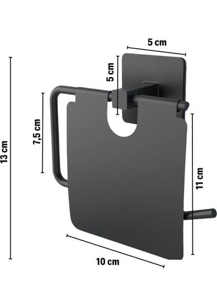 Kendiliğinden Yapışkanlı Siyah Paslanmaz Metal Kapaklı Tuvalet Kağıtlığı Aparatı (5361) modelleri