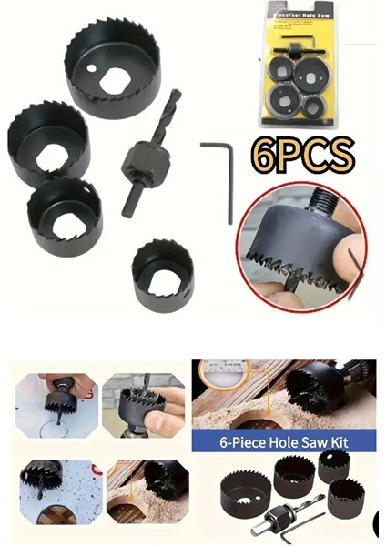 6 Parça Profesyonel Panç Seti Ahşap Kartonpiyer Sunta Alçıpan Delici Testere Seti