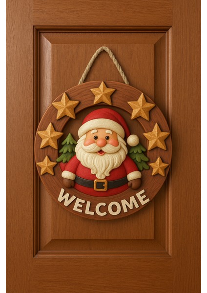 23-23CM Yılbaşı Temalı Kapı Süsü Ahşap Yılbaşı Süsü