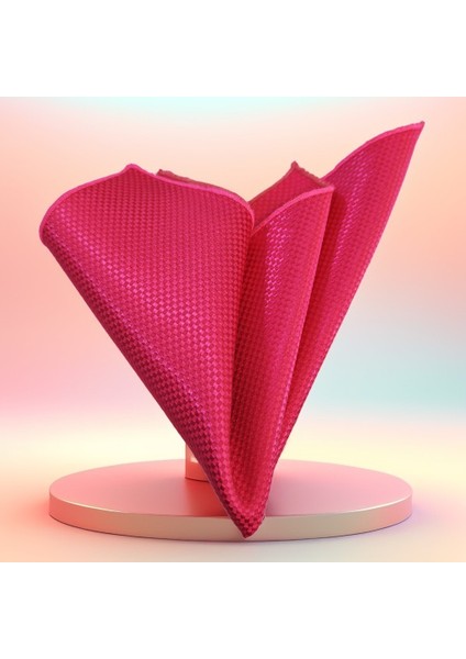 Pembe Üzeri Dama Desen Saten Dokuma Cep Aksesuarı Yaka Mendili