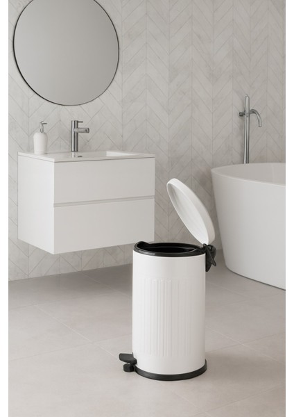 Vintage 16 Lt Yavaş Kapanır Kapaklı Ofis Mutfak Banyo Balkon Çöp Kovası Beyaz