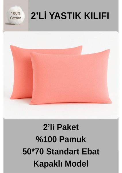 %100 Pamuk Yastik Kilifi 50*70 ( 2 Adet)-Turuncu