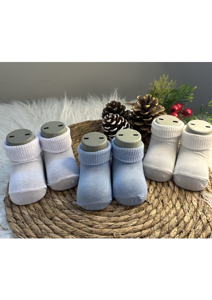 3'lü Paket Erkek Bebek Renkli Pamuklu Lastiksiz Dikişsiz Soket Çorap