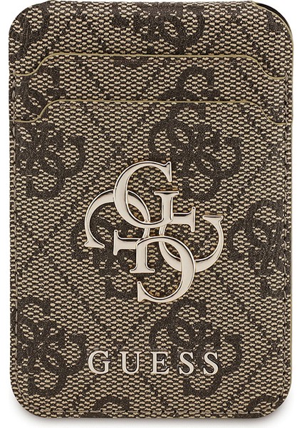 iPhone 17 Uyumlu Kılıf Guess Lisanslı M-Safe Özellikli Askılı ve 4g Logo Kartlıklı Kapak Kahverengi