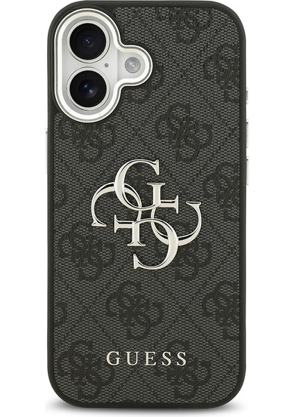 iPhone 17 Kılıf Guess Lisanslı Gümüş Kamera Çerçeveli 4g Desenli Büyük 4g ve Yazı Logolu Kapak Siyah modelleri