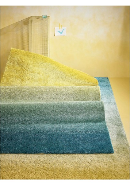 Hotellrum Büyük Halı Mavi Yeşil Sarı 160 x 230 cm Dikdörtgen Uzun Tüylü fırsatları