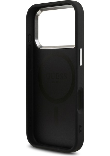 iPhone 17 Pro Uyumlu Kılıf Guess Lisanslı M-Safeli Metal Kamera Çerçeveli Üçgen Logolu Glitter Siyah