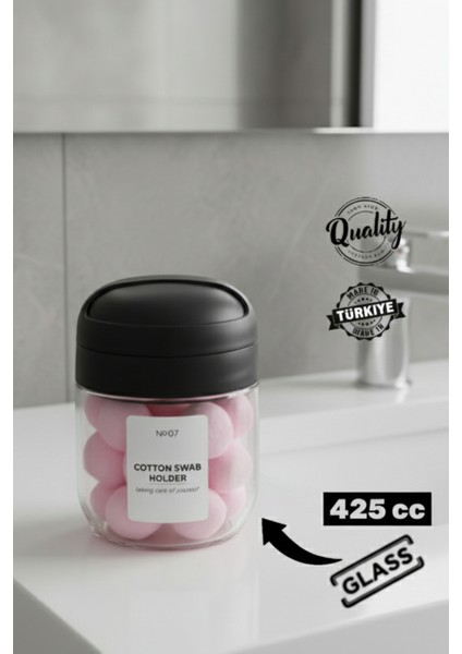 Lüx Pamukluk Makyaj Temizleme Pamuğu Organizeri Cam Kulak Pamuğu & Makyaj Pamuğu & Pamukluk 425 ml