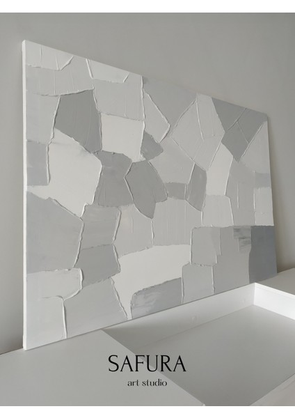 Dokulu Tablo – El Yapımı 3 Boyutlu Alçı Minimalist Dekor, Modern Iskandinav Duvar Sanatı (Asimetri) fırsatları