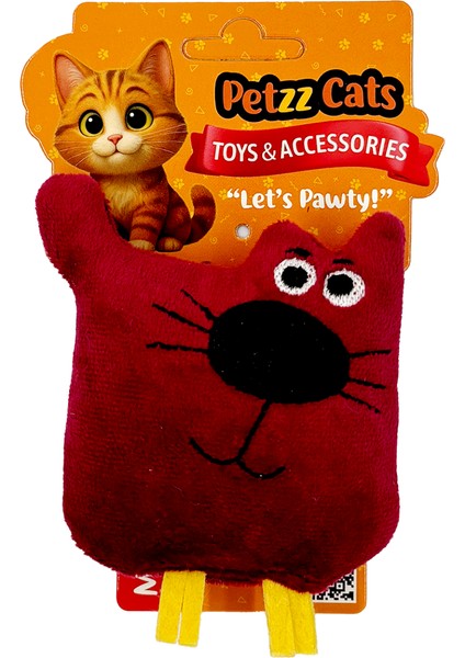 Petzzcats Kedy Matatabi ve Çıngırak Sesli Peluş Kedi Oyuncağı Bordo 10X7 cm