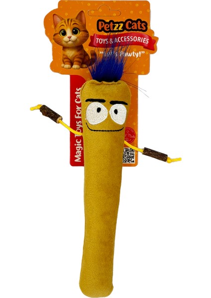 Petzzcats Stick Man Matatabi ve Çıngırak Sesli Peluş Kedi Oyuncağı Sarı 23X7,5 cm