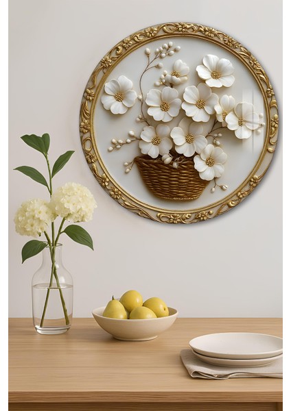 3D Görünümlü Temperli Cam Tablo – Altın Çerçeveli Beyaz Çiçekler Duvar Süsü Uv Baskı 33X33 CM-CDS116 indirimleri