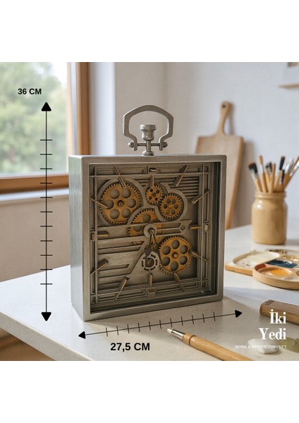 Bordeaux Gri Kare Hem Masa Saati Hem Duvar Saat Döner Çarklı Mekanizma Endüstriyel Tasarım Hediye