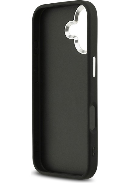 iPhone 17 Kılıf Guess Lisanslı Gümüş Kamera Çerçeveli 4g Desenli Büyük 4g ve Yazı Logolu Kapak Siyah