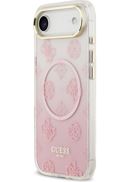 iPhone 17 Air Uyumlu Kılıf Guess Lisanslı M-Safe Özellikli Simli Peony Desenli Silikon Kapak Pembe fiyatları