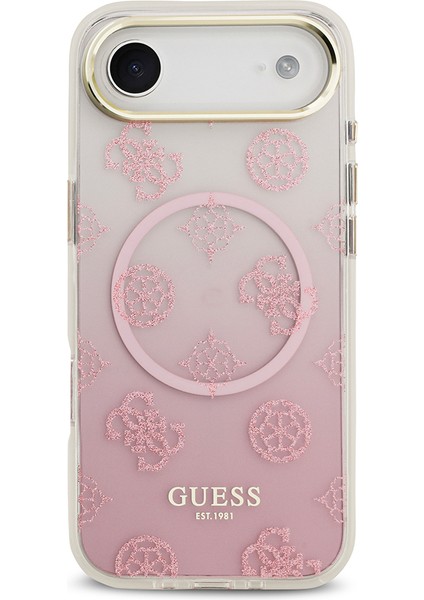 iPhone 17 Air Uyumlu Kılıf Guess Lisanslı M-Safe Özellikli Simli Peony Desenli Silikon Kapak Pembe modelleri