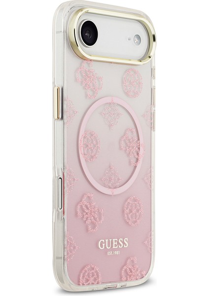 iPhone 17 Air Uyumlu Kılıf Guess Lisanslı M-Safe Özellikli Simli Peony Desenli Silikon Kapak Pembe fırsatları