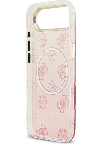 iPhone 17 Air Uyumlu Kılıf Guess Lisanslı M-Safe Özellikli Simli Peony Desenli Silikon Kapak Pembe