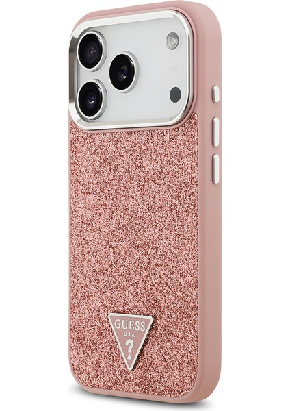 iPhone 17 Pro Uyumlu Kılıf Guess Lisanslı M-Safeli Metal Kamera Çerçeveli Üçgen Logolu Glitter Pembe fiyatları