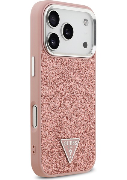 iPhone 17 Pro Uyumlu Kılıf Guess Lisanslı M-Safeli Metal Kamera Çerçeveli Üçgen Logolu Glitter Pembe fırsatları