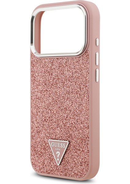 iPhone 17 Pro Uyumlu Kılıf Guess Lisanslı M-Safeli Metal Kamera Çerçeveli Üçgen Logolu Glitter Pembe