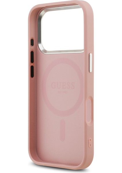 iPhone 17 Pro Uyumlu Kılıf Guess Lisanslı M-Safeli Metal Kamera Çerçeveli Üçgen Logolu Glitter Pembe