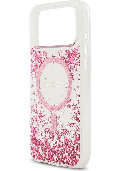 iPhone 17 Pro Max Uyumlu Kılıf Guess Lisanslı M-Safe Özellikli Transparan Resin Bottom Kapak Pembe