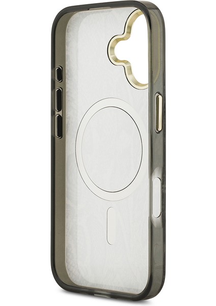 iPhone 17 Uyumlu Kılıf Guess Lisanslı M-Safe Şarj Özellikli Yazı Logolu Python Desenli Kapak Siyah