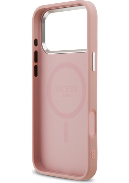 iPhone 17 Pro Max Kılıf Guess Lisanslı M-Safeli Metal Kamera Çerçeveli Üçgen Logolu Glitter Pembe
