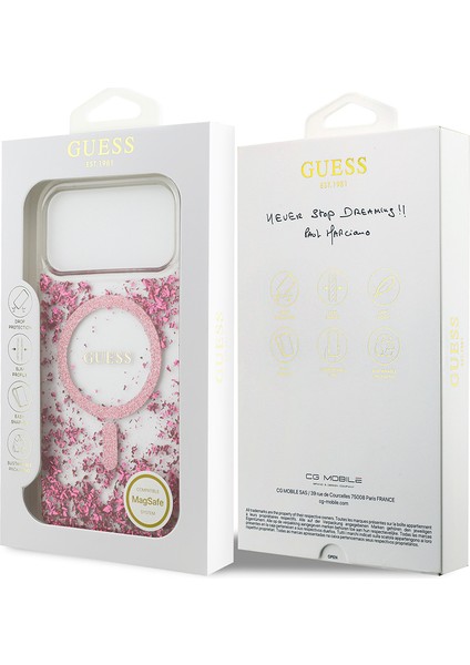 iPhone 17 Pro Max Uyumlu Kılıf Guess Lisanslı M-Safe Özellikli Transparan Resin Bottom Kapak Pembe