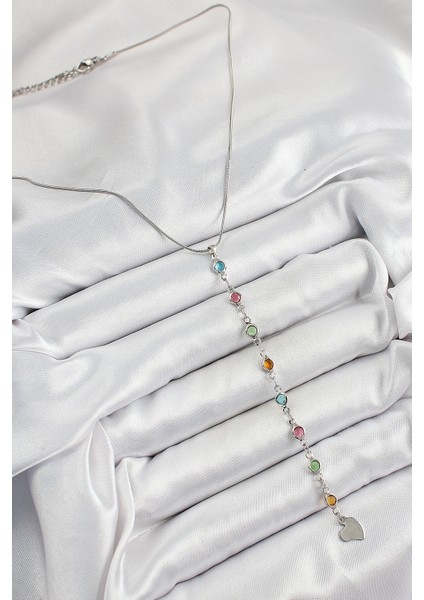 Pirinç Gümüş Renk Karışık Renk Zirkon Taşlı Y Kadın Kolye fiyatları