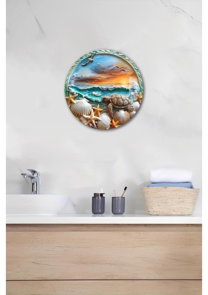 3D Görünümlü Temperli Cam Tablo – Deniz Kaplumbağası Duvar Süsü Uv Baskı 33X33 CM-CDS050