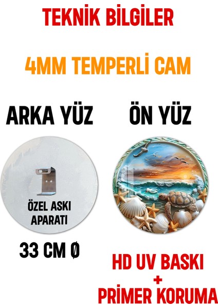 3D Görünümlü Temperli Cam Tablo – Deniz Kaplumbağası Duvar Süsü Uv Baskı 33X33 CM-CDS050