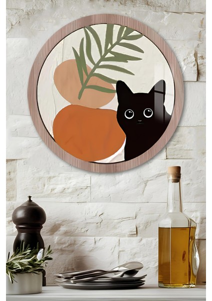 3D Görünümlü Temperli Cam Tablo – Siyah Kedi ve Turuncu Vazo Duvar Süsü Uv Baskı 33X33 cm -CDS042