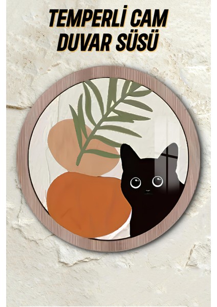 3D Görünümlü Temperli Cam Tablo – Siyah Kedi ve Turuncu Vazo Duvar Süsü Uv Baskı 33X33 cm -CDS042 fiyatları