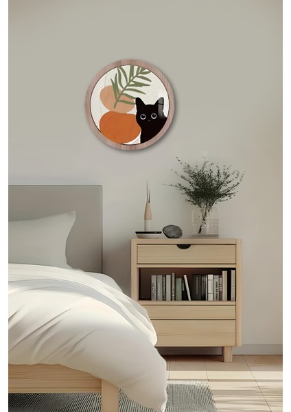 3D Görünümlü Temperli Cam Tablo – Siyah Kedi ve Turuncu Vazo Duvar Süsü Uv Baskı 33X33 cm -CDS042 fırsatları