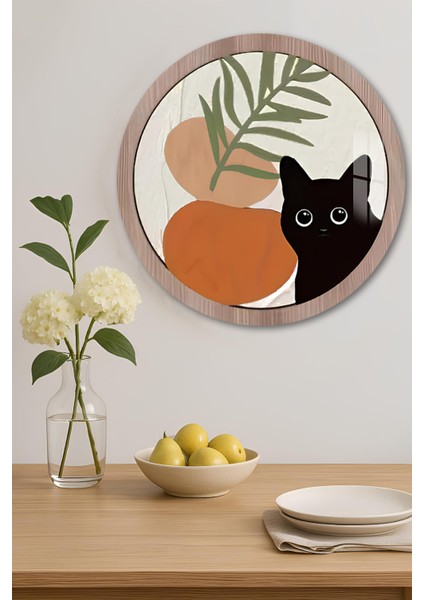 3D Görünümlü Temperli Cam Tablo – Siyah Kedi ve Turuncu Vazo Duvar Süsü Uv Baskı 33X33 cm -CDS042 indirimleri