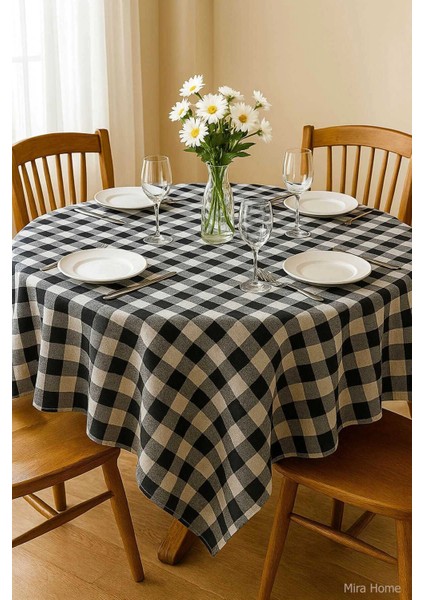 Fiber Kareli Masa Örtüsü Sofra Bezi Ekose Desen 160X160 cm Siyah fiyatları