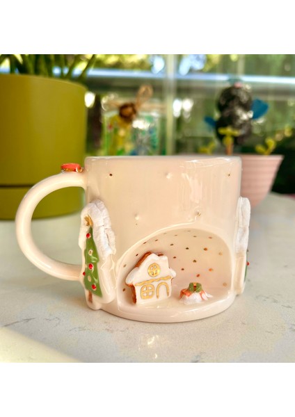 El Yapımı Seramik Gerçek 24K Altın Dekorlu Yılbaşı Ev Kupa