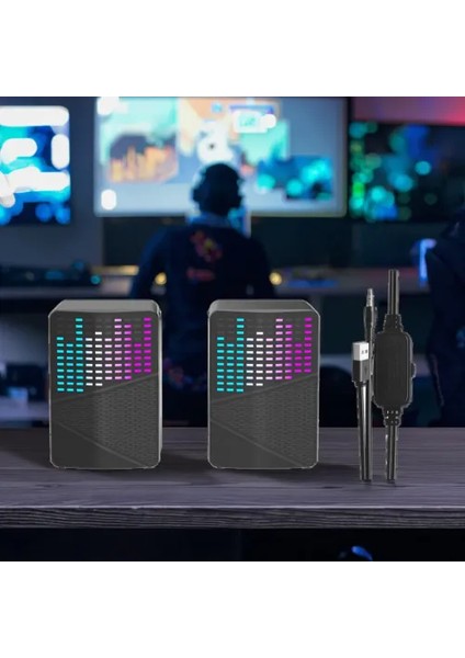 S-576 3.5mm Trs - USB Güç - Renkli Rgb Işıklı Gaming 1+1 Hoparlör Speaker indirimleri