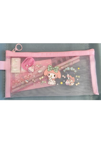 Kırtasiye Seti My Melody Figürlü(Kurşunkalem,fileli Kalemlik.kalemtraş.silgi,not Defteri,cetvel)