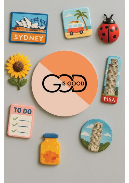 Modern ve Dekoratif Yuvarlak Buzdolabı Magneti Magnet Büyük Boy 10X10 cm - God Is Good