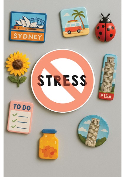 Modern ve Dekoratif Yuvarlak Buzdolabı Magneti Magnet Büyük Boy 10X10 cm - Stress